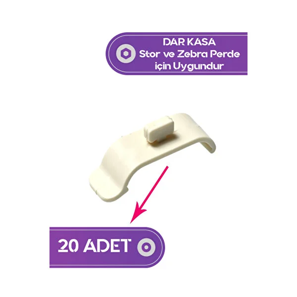 Kornişsan 20 Adet Stor Zebra Perde Pratik Kornişe Takma Aparatı Küçük Boy Pratik Ayak Dar Boy
